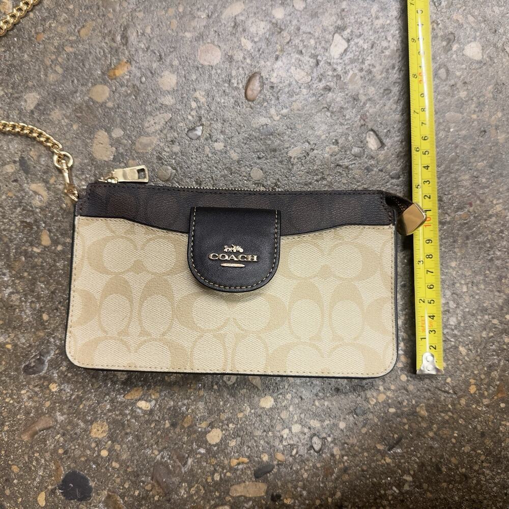 Coach Signature Canvas Black Leather Crossbody Bag + Mini Pouch Gold Chain Set - Picture 7 of 10